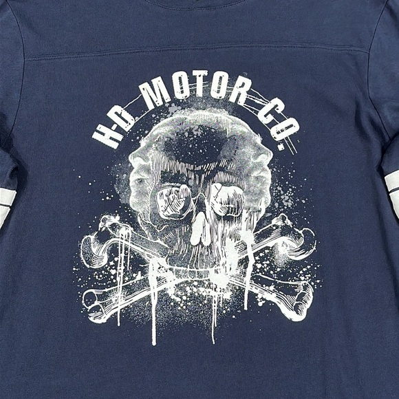 Harley-Davidson Men's Distressed Skull Varsity Style Long Sleeve Tee Shirt - L - Picture 4 of 7